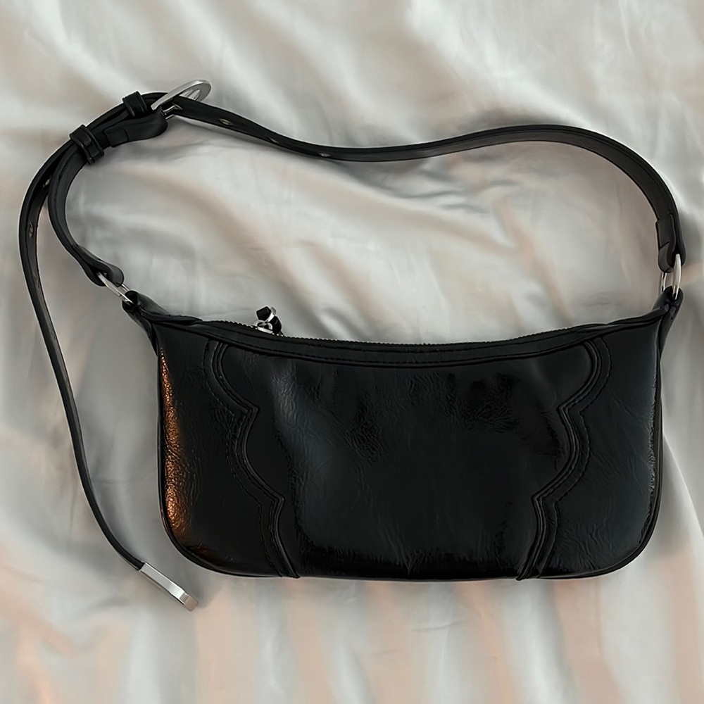 Mango Black Patent Shoulder Bag